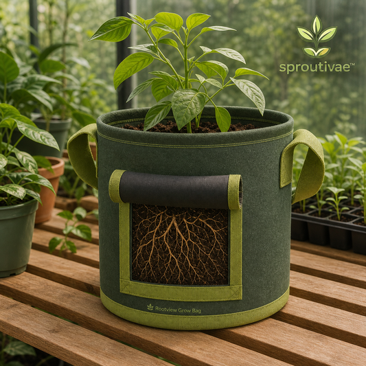Sproutivae™ Rootview Grow Bag — Windowed Fabric Planter with Carry Handles