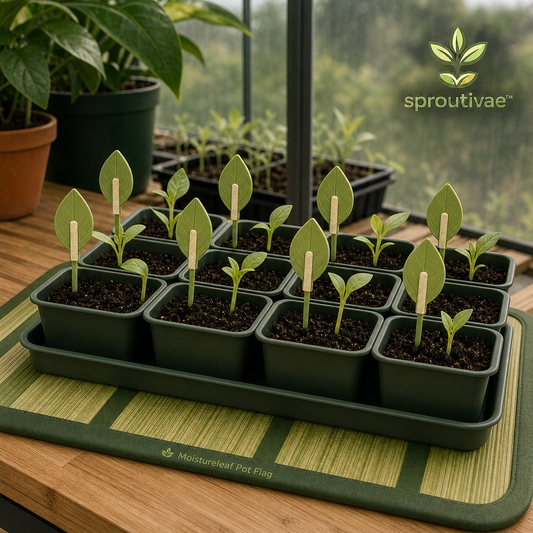 Sproutivae™ Moistureleaf Pot Flag — Visual Soil-Moisture Reminder Stakes
